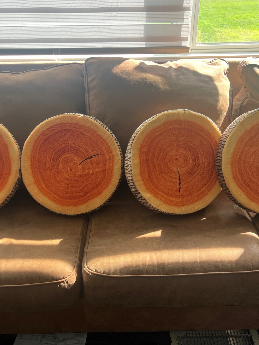 Rustic Round Tree Slice Throw Pillows - Brown and Tan